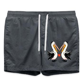 Couple d’oiseaux pélicans amoureux Saint-Valentin - Short de bain - charbon - Devant - AI Model Male 185 light (185cm)