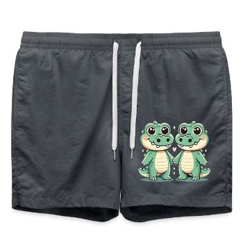 Two Cute Crocodile Friends Holding Hands - Badeshorts - Anthrazit - Vorne - AI Model Male 185 light (185cm)