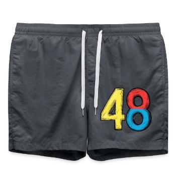 48 Zahl Bunt - Badeshorts - Anthrazit - Vorne - AI Model Male 185 light (185cm)