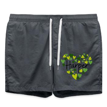 Harper Name Design with Heart-Shaped green Hearts - Swim Trunks - anthracite - Front - AI Model Male 185 light (185cm)