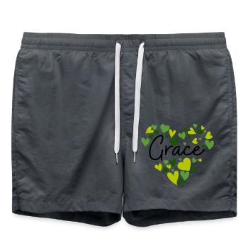 Grace Name Design mit herzförmigen grünen Herzen - Badeshorts - Anthrazit - Vorne - AI Model Male 185 light (185cm)