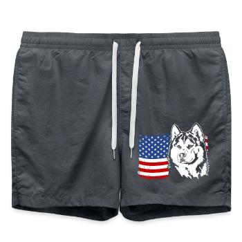 Siberian Husky US America Flag Dogs Wilsigns - Swim Trunks - anthracite - Front - AI Model Male 185 light (185cm)