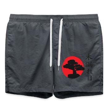 Japan Asia Bamboo Sun Kanji Nature Komorebi - Swim Trunks - anthracite - Front - AI Model Male 185 light (185cm)