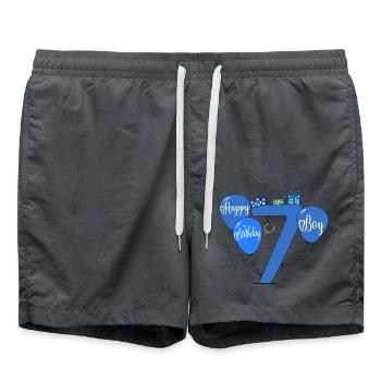 7 Geburtstag Boy Luftballon - Badeshorts - Anthrazit - Vorne - AI Model Male 185 light (185cm)