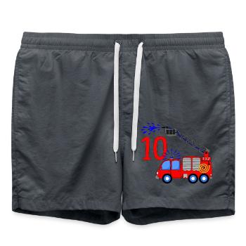 Feuerwehrfahrzeug 10 Geburtstag Leiter und Wasser - Badeshorts - Anthrazit - Vorne - AI Model Male 185 light (185cm)
