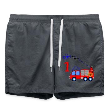 Camion de pompiers 1 anniversaire enfants - Short de bain - charbon - Devant - AI Model Male 185 light (185cm)