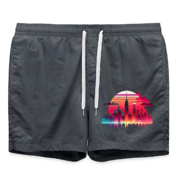 New York City Skyline Sonnenuntergang Hitze - Badeshorts - Anthrazit - Vorne - AI Model Male 185 light (185cm)