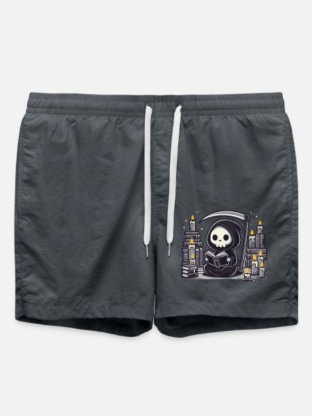 Niedlicher Sensenmann Buchliebhaber - Badeshorts - Anthrazit