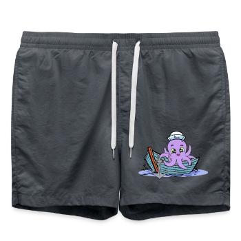 Octopus Kraken Kids Child Boat Boats Maritime - Swim Trunks - anthracite - Front - AI Model Male 185 light (185cm)