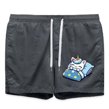Unicorn Sleeping In Bed At Night Time - Badeshorts - Anthrazit - Vorne - AI Model Male 185 light (185cm)