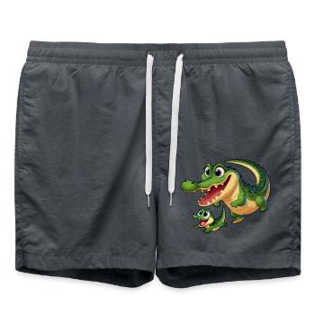 Crocodile mère et enfant gambadant - Short de bain - charbon - Devant - AI Model Male 185 light (185cm)