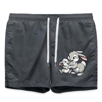 Mère lapin avec enfant gambadant gris - Short de bain - charbon - Devant - AI Model Male 185 light (185cm)