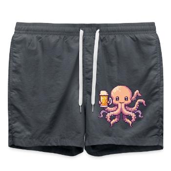 Oktopus Pixel Bier - Badeshorts - Anthrazit - Vorne - AI Model Male 185 light (185cm)