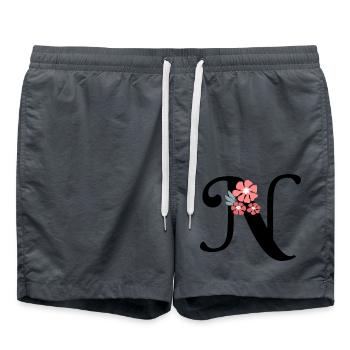 Lettre n fleurs minimalistes - Short de bain - charbon - Devant - AI Model Male 185 light (185cm)