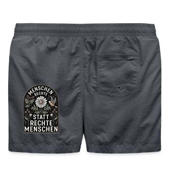 Retro Blumen Design Menschenrechte Spruch - Badeshorts - Anthrazit - Hinten