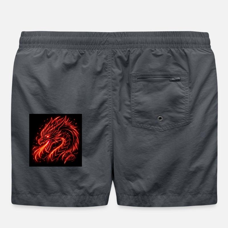 Neon dragon in red fire Swim Trunks