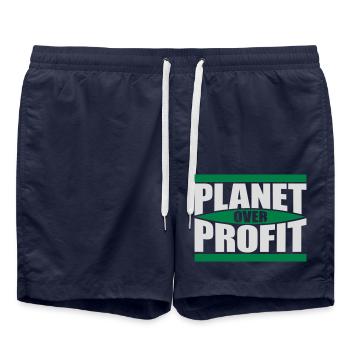 planet over profit Zitat - Badeshorts - French Navy - Vorne - AI Model Male 185 light (185cm)