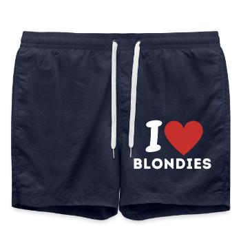 I Love Heart Blondies - Badeshorts - French Navy - Vorne - AI Model Male 185 light (185cm)