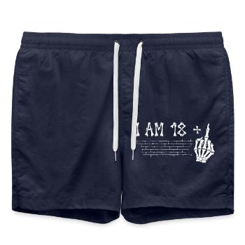 I Am 18 Plus Middle Finger - 19th Birthday - Swim Trunks - french navy - Front - AI Model Male 185 light (185cm)