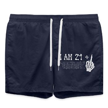 Ich bin 21 plus Mittelfinger - 22. Geburtstag - Badeshorts - French Navy - Vorne - AI Model Male 185 light (185cm)