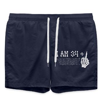 J’ai 34 ans et majeur - 35e anniversaire - Short de bain - bleu marine - Devant - AI Model Male 185 light (185cm)