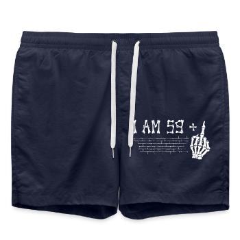 I Am 59 Plus Middle Finger - 60th Birthday - Swim Trunks - french navy - Front - AI Model Male 185 light (185cm)
