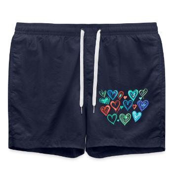 Hearts,Drawing,Colorful,Colored Pencils - Swim Trunks - french navy - Front - AI Model Male 185 light (185cm)