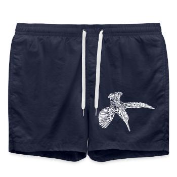 Eleganter Vintage Eisvogel - Vogel Natur Motiv - Badeshorts - French Navy - Vorne - AI Model Male 185 light (185cm)