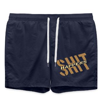 Humour Devise Merde arrive - Short de bain - bleu marine - Devant - AI Model Male 185 light (185cm)