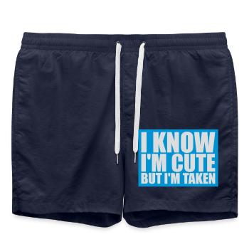 cute but taken Zitat - Badeshorts - French Navy - Vorne - AI Model Male 185 light (185cm)