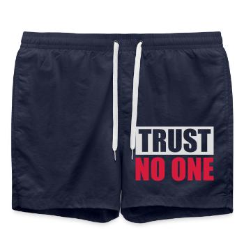 trust no one quote - Swim Trunks - french navy - Front - AI Model Male 185 light (185cm)