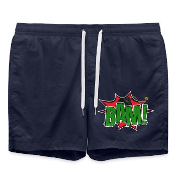 Bam! Lettrage graffiti de style bande dessinée - Short de bain - bleu marine - Devant - AI Model Male 185 light (185cm)