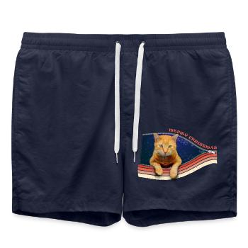 Drôle de chat - Noël miaou - Short de bain - bleu marine - Devant - AI Model Male 185 light (185cm)