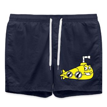 Lustiges U-Boot mit Gesicht Lächelt Comic Cartoon - Badeshorts - French Navy - Vorne - AI Model Male 185 light (185cm)