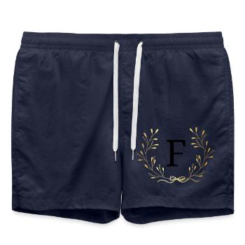 Letter f Gold Floral Crown - Swim Trunks - french navy - Front - AI Model Male 185 light (185cm)