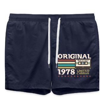 47th Birthday Cassette April Vintage 1978 - Swim Trunks - french navy - Front - AI Model Male 185 light (185cm)