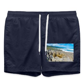 Punakaiki Pancake Rocks coastline Paparoa New Zeal - Badeshorts - French Navy - Vorne - AI Model Male 185 light (185cm)