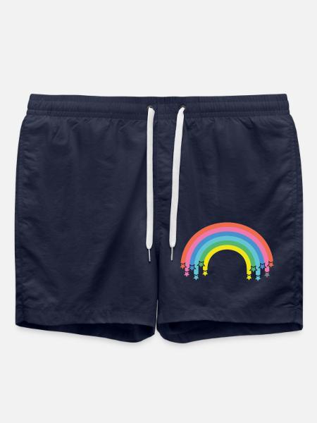 Rainbow with stars - Swim Trunks - french navy