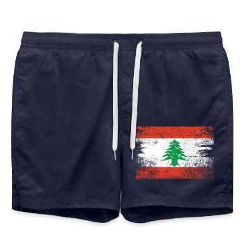 Libanon Flagge Grunge - Badeshorts - French Navy - Vorne - AI Model Male 185 light (185cm)