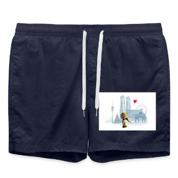 Münchner Kindl mit München Skyline - Badeshorts - French Navy - Vorne - AI Model Male 185 light (185cm)