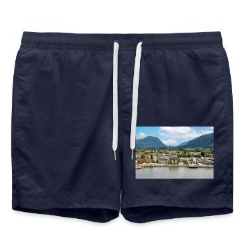 Nordfjordeid Panorama view from harbor norway - Swim Trunks - french navy - Front - AI Model Male 185 light (185cm)