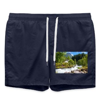 Geiranger panorama Storseterfossen Norwegen - Badeshorts - French Navy - Vorne - AI Model Male 185 light (185cm)