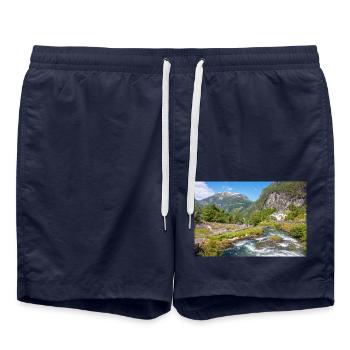 Geiranger panorama view from Storseterfossen - Badeshorts - French Navy - Vorne - AI Model Male 185 light (185cm)