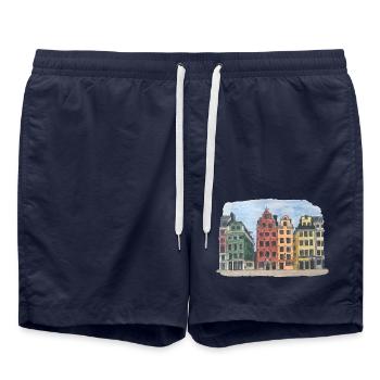 Stockholm Capitale Suède Gamla stan svensk - Short de bain - bleu marine - Devant - AI Model Male 185 light (185cm)