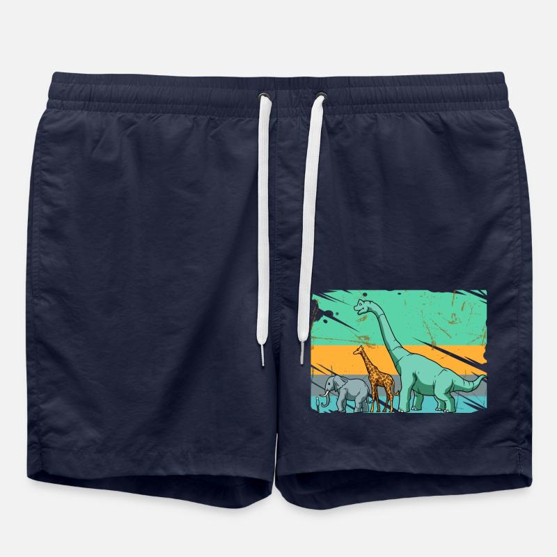 Brachiosaurus Dinosaurier Giraffe Elefant Mensch - Badeshorts - French Navy