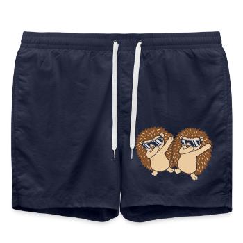 Freunde Team dabbing Igel - Badeshorts - French Navy - Vorne - AI Model Male 185 light (185cm)