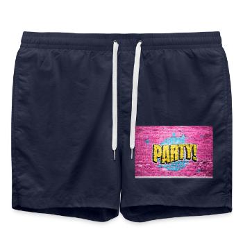 Party Disco Comic Style Bubble Graffiti Lettering - Swim Trunks - french navy - Front - AI Model Male 185 light (185cm)