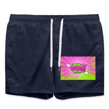 Wham! Style bande dessinée Bubble Graffiti Lettrage - Short de bain - bleu marine - Devant - AI Model Male 185 light (185cm)