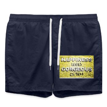 Happiness Looks Gorgeous On You Say Lettering - Badeshorts - French Navy - Vorne - AI Model Male 185 light (185cm)