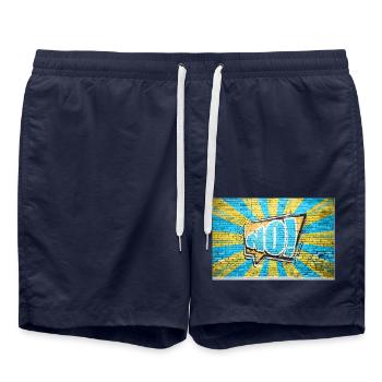 Non! Graffiti à bulles de style bande dessinée sur brique - Short de bain - bleu marine - Devant - AI Model Male 185 light (185cm)